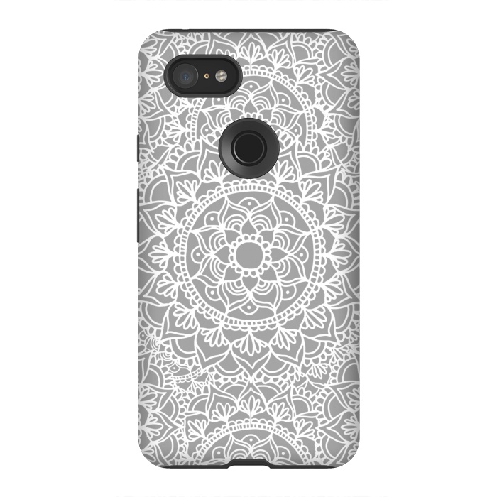 Pixel 3XL StrongFit White and Gray Mandala Pattern by Julie Erin Designs