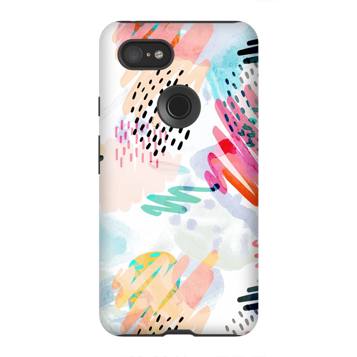 Pixel 3XL StrongFit Playful paint splats and brushed doodles by Oana 