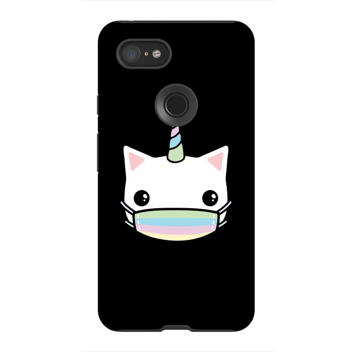 Pixel 3XL StrongFit Rainbow face mask cat by Laura Nagel