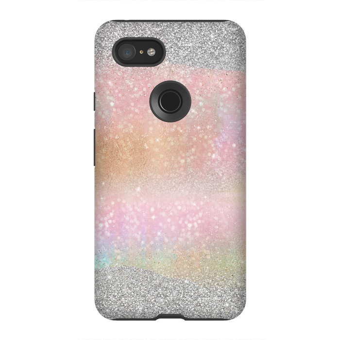 Pixel 3XL StrongFit Elegant Silver Gold strokes rainbow glow Glitter abstract image by InovArts