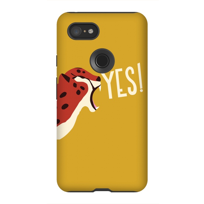Pixel 3XL StrongFit Cheetah roaring YES, mustard by Jelena Obradovic