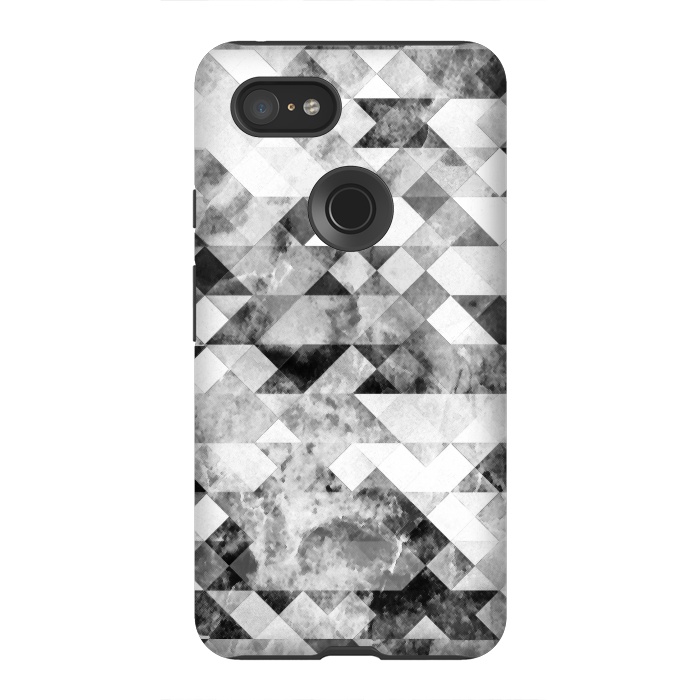 Pixel 3XL StrongFit Black and white textured marble triangles by Oana 
