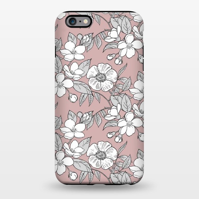 iPhone 6/6s plus StrongFit White Cherry flowers line art drawing on pink by Oana 