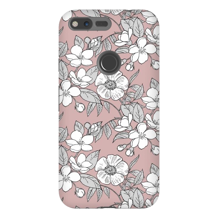 Pixel XL StrongFit White Cherry flowers line art drawing on pink by Oana 