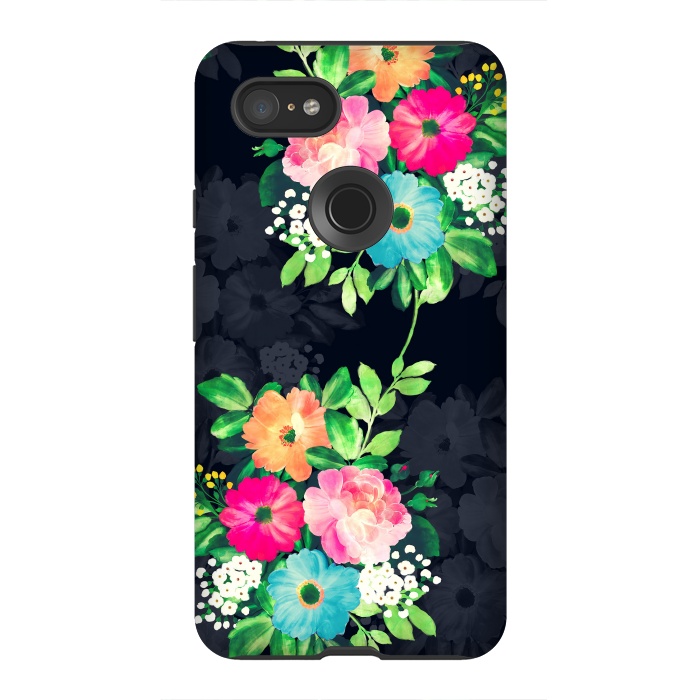 Pixel 3XL StrongFit Watercolor Vintage Roses Floral Dark Blue Design by InovArts