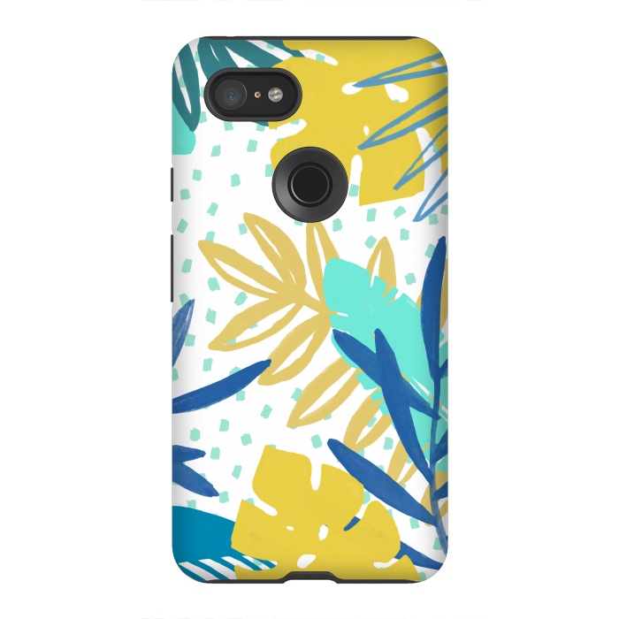 Pixel 3XL StrongFit Playful colorful jungle leaves by Oana 