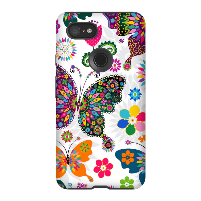 Pixel 3XL StrongFit Cute Butterflies and Flowers in Different Colors by ArtsCase