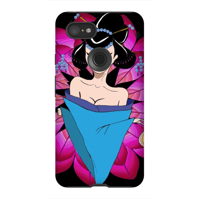 Pixel 3XL StrongFit Geisha Girl with Lantern on Leaves by ArtsCase