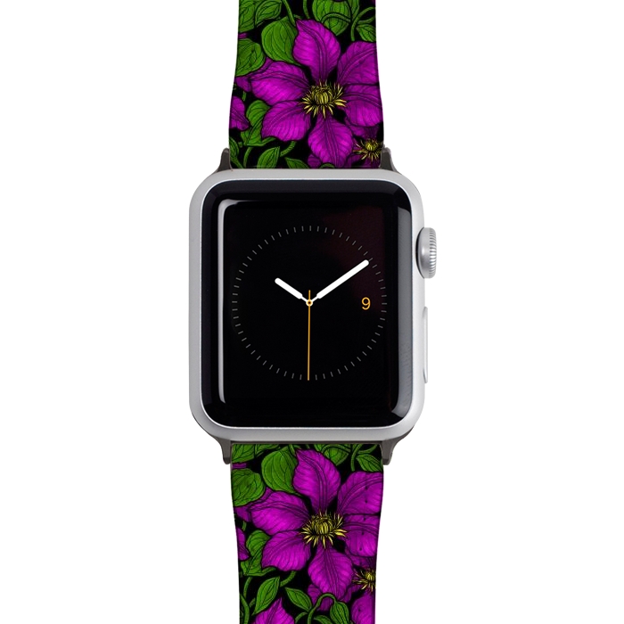 Watch 38mm / 40mm Strap PU leather Pink Clematis vine by Katerina Kirilova