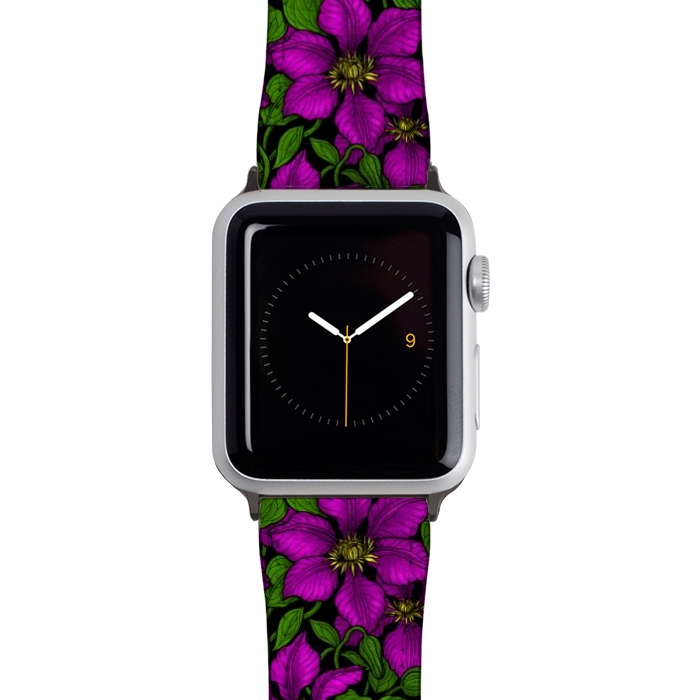 Watch 42mm / 44mm Strap PU leather Pink Clematis vine by Katerina Kirilova