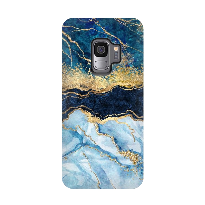 Galaxy S9 StrongFit Abstract Background Blue Marble and Glossy Decoration by ArtsCase