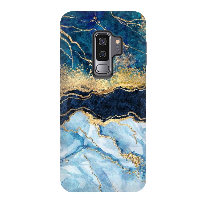 Galaxy S9 plus StrongFit Abstract Background Blue Marble and Glossy Decoration by ArtsCase