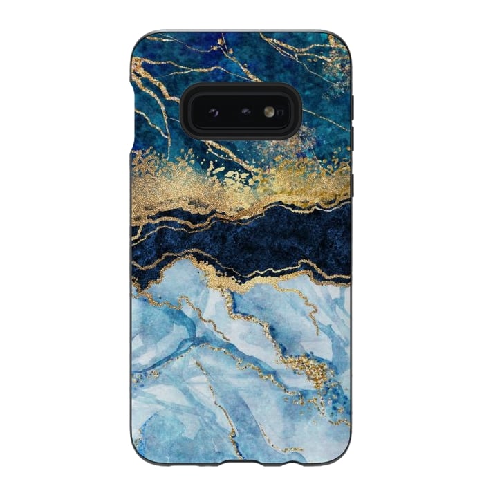 Galaxy S10e StrongFit Abstract Background Blue Marble and Glossy Decoration by ArtsCase