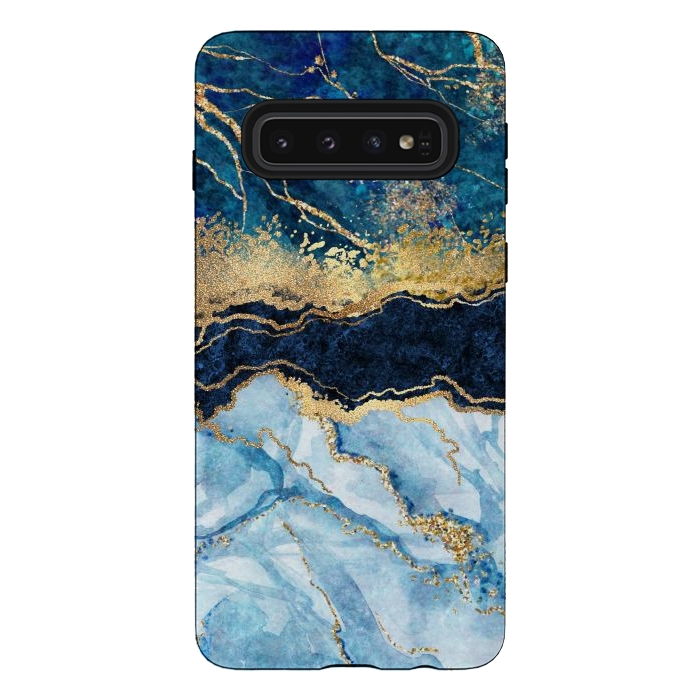 Galaxy S10 StrongFit Abstract Background Blue Marble and Glossy Decoration by ArtsCase