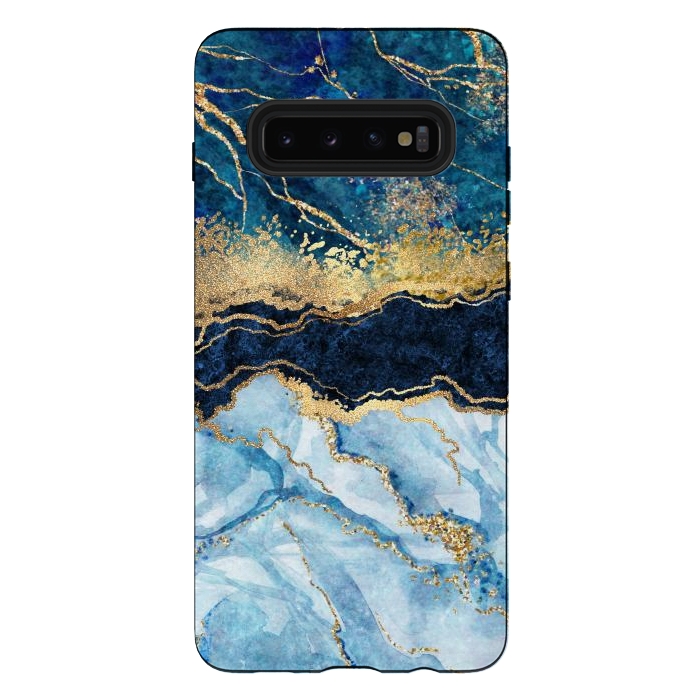 Galaxy S10 plus StrongFit Abstract Background Blue Marble and Glossy Decoration by ArtsCase