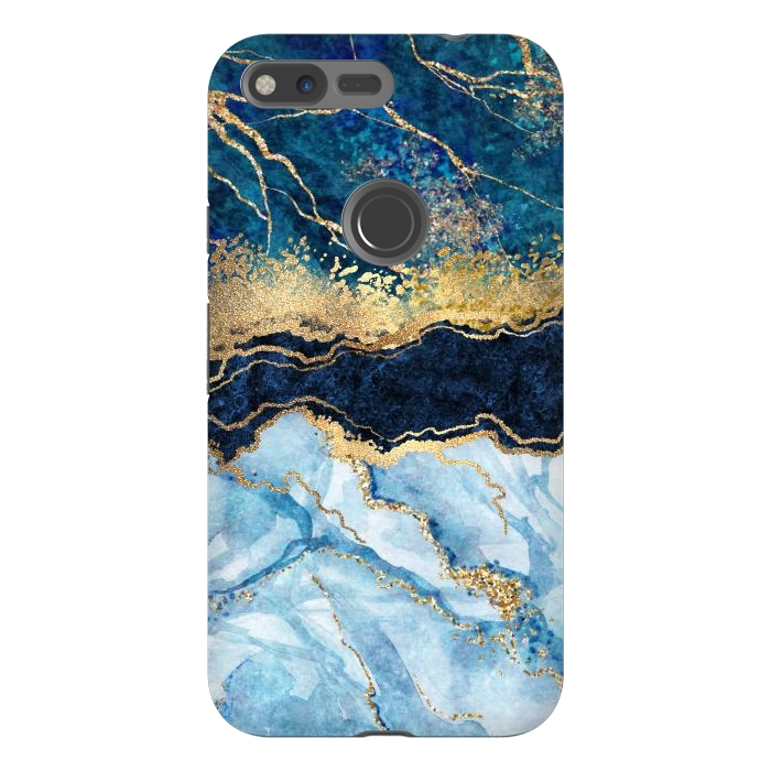 Pixel XL StrongFit Abstract Background Blue Marble and Glossy Decoration by ArtsCase