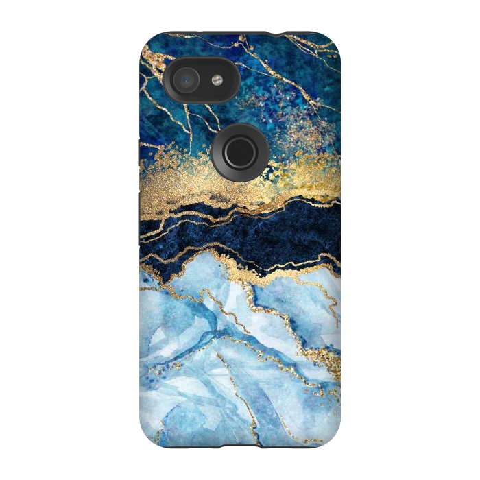 Pixel 3A StrongFit Abstract Background Blue Marble and Glossy Decoration by ArtsCase