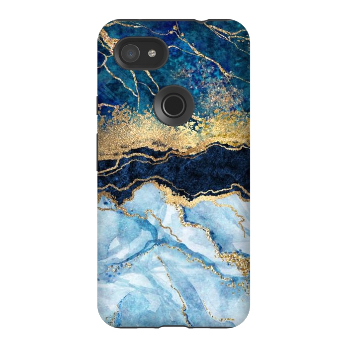 Pixel 3AXL StrongFit Abstract Background Blue Marble and Glossy Decoration by ArtsCase