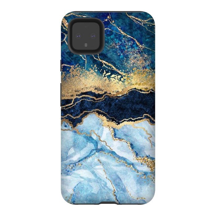 Pixel 4XL StrongFit Abstract Background Blue Marble and Glossy Decoration by ArtsCase
