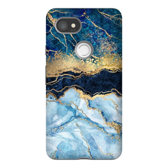 Pixel 2XL StrongFit Abstract Background Blue Marble and Glossy Decoration by ArtsCase