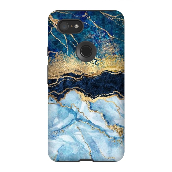 Pixel 3XL StrongFit Abstract Background Blue Marble and Glossy Decoration by ArtsCase