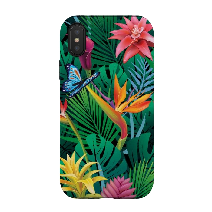 iPhone Xs / X StrongFit Cute Tropical Floral Design Green Pink and Purple by ArtsCase