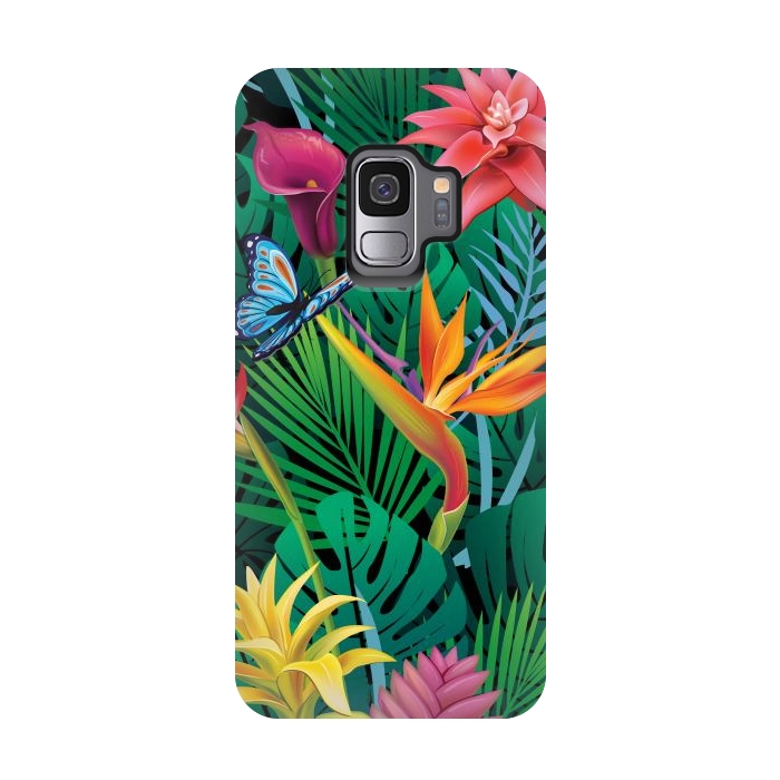 Galaxy S9 StrongFit Cute Tropical Floral Design Green Pink and Purple by ArtsCase