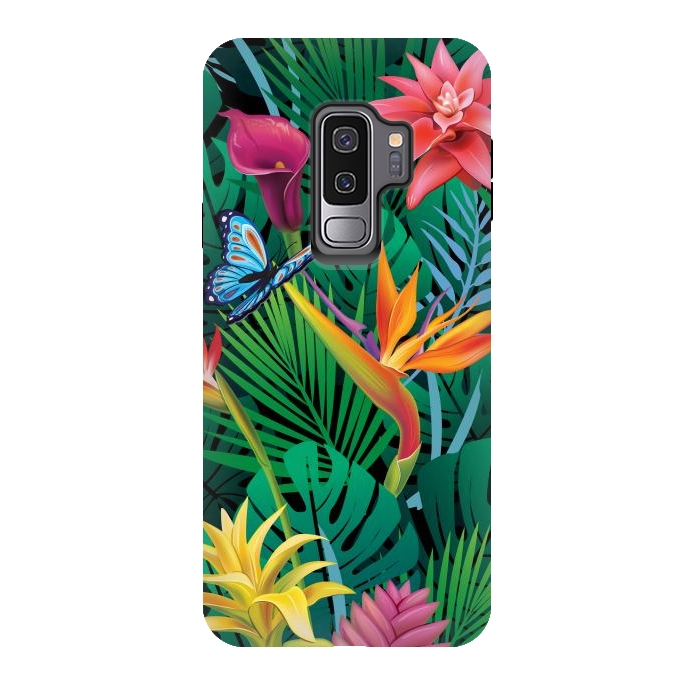 Galaxy S9 plus StrongFit Cute Tropical Floral Design Green Pink and Purple by ArtsCase