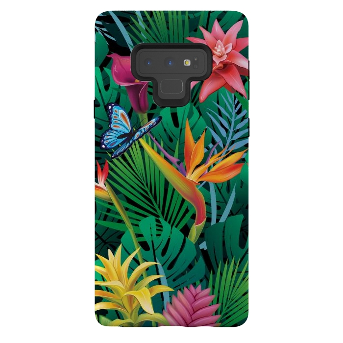 Galaxy Note 9 StrongFit Cute Tropical Floral Design Green Pink and Purple by ArtsCase