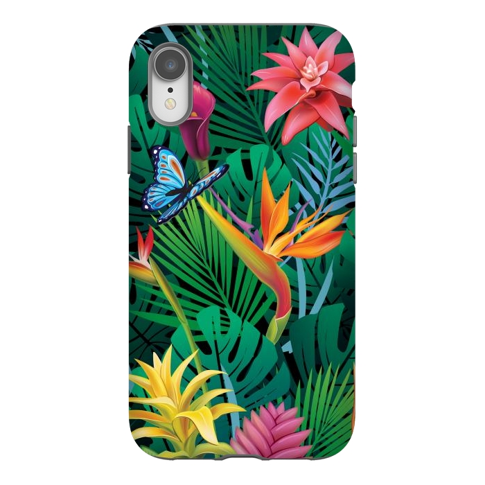 iPhone Xr StrongFit Cute Tropical Floral Design Green Pink and Purple by ArtsCase