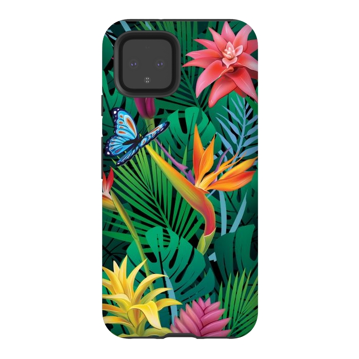 Pixel 4 StrongFit Cute Tropical Floral Design Green Pink and Purple by ArtsCase
