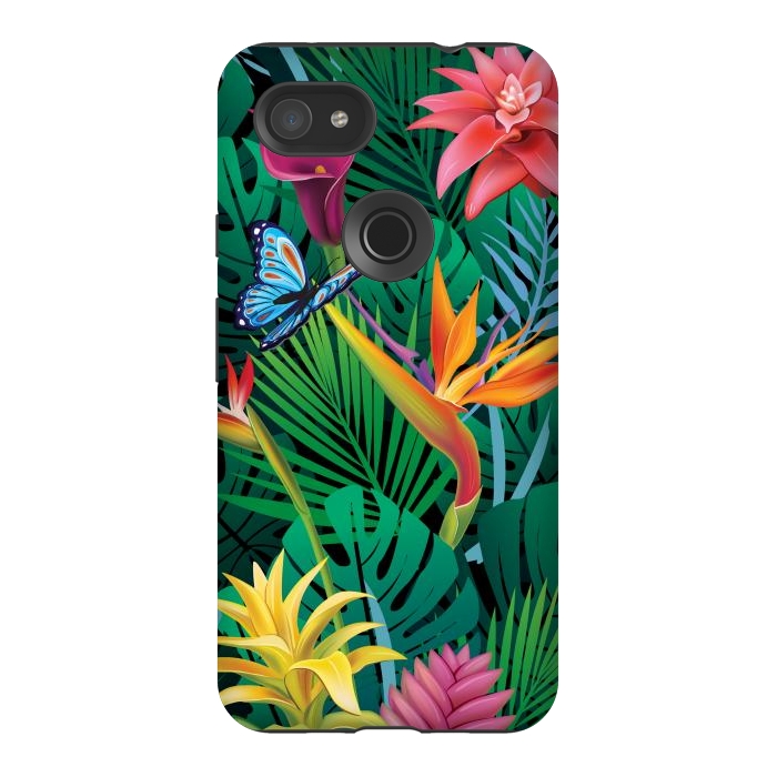 Pixel 3AXL StrongFit Cute Tropical Floral Design Green Pink and Purple by ArtsCase