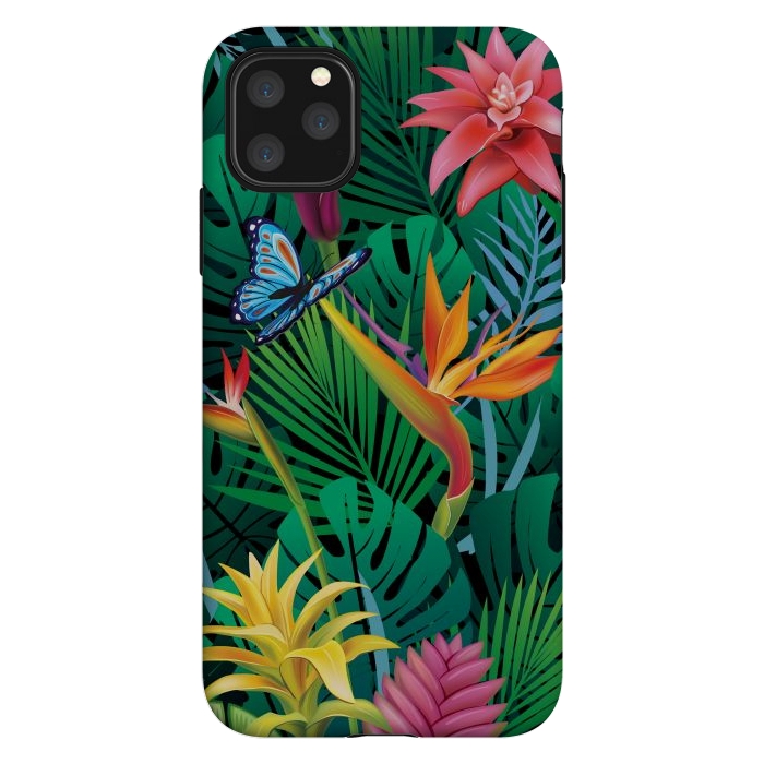 iPhone 11 Pro Max StrongFit Cute Tropical Floral Design Green Pink and Purple by ArtsCase