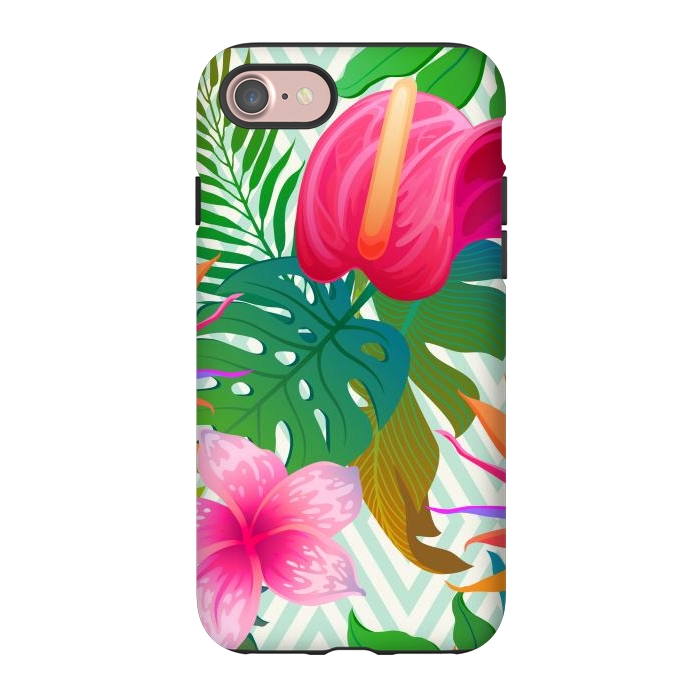 iPhone 7 StrongFit Exotic Flowers and Leaves in Geometric Decoration by ArtsCase