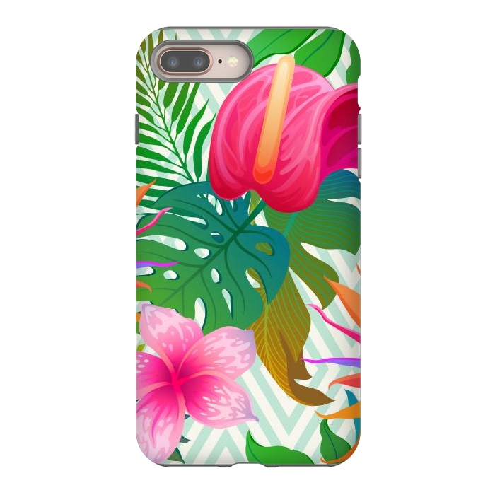 iPhone 7 plus StrongFit Exotic Flowers and Leaves in Geometric Decoration by ArtsCase