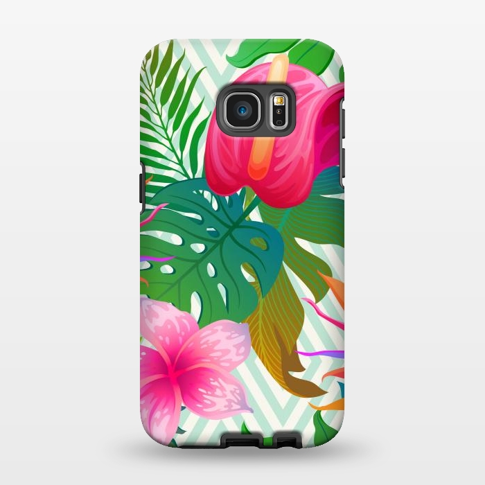 Galaxy S7 EDGE StrongFit Exotic Flowers and Leaves in Geometric Decoration by ArtsCase