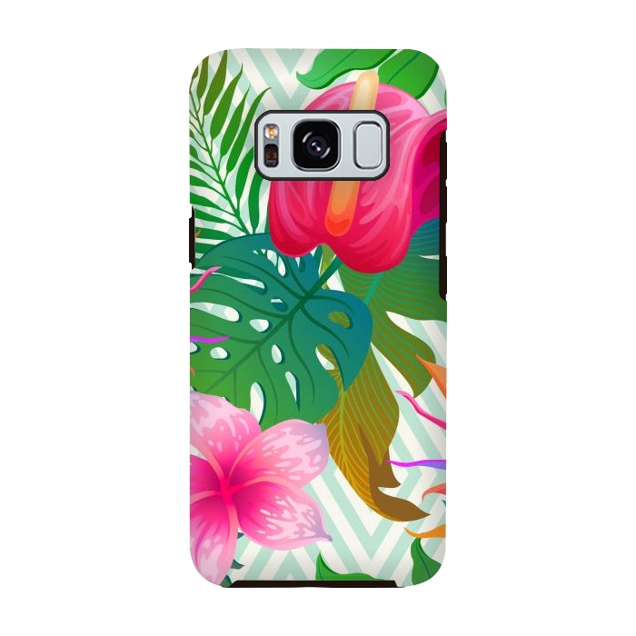 Galaxy S8 StrongFit Exotic Flowers and Leaves in Geometric Decoration by ArtsCase
