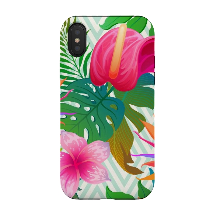 iPhone Xs / X StrongFit Exotic Flowers and Leaves in Geometric Decoration by ArtsCase