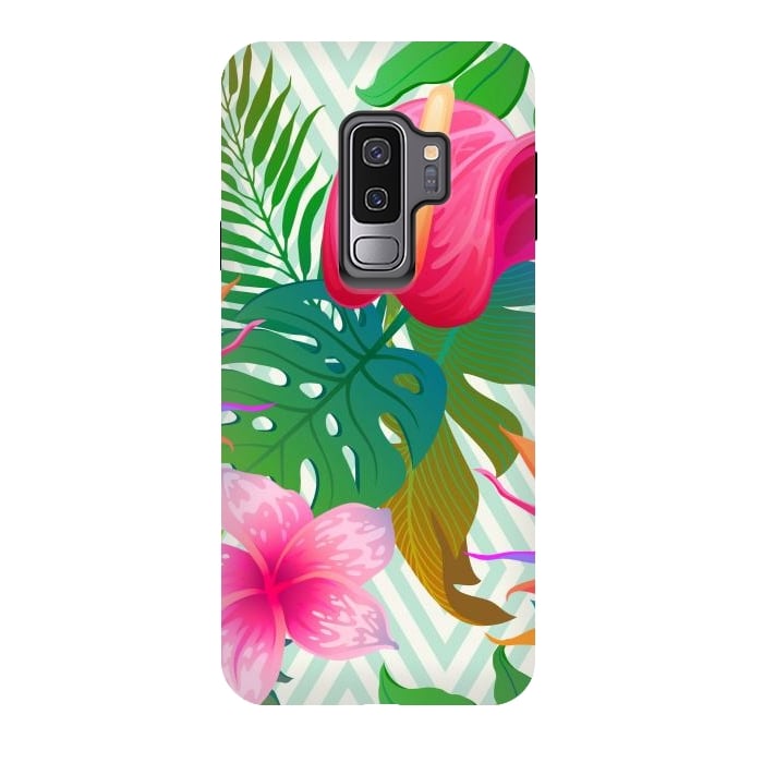 Galaxy S9 plus StrongFit Exotic Flowers and Leaves in Geometric Decoration by ArtsCase