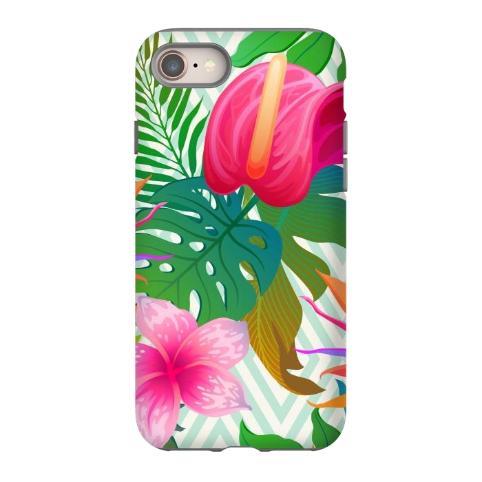 iPhone 8 StrongFit Exotic Flowers and Leaves in Geometric Decoration by ArtsCase