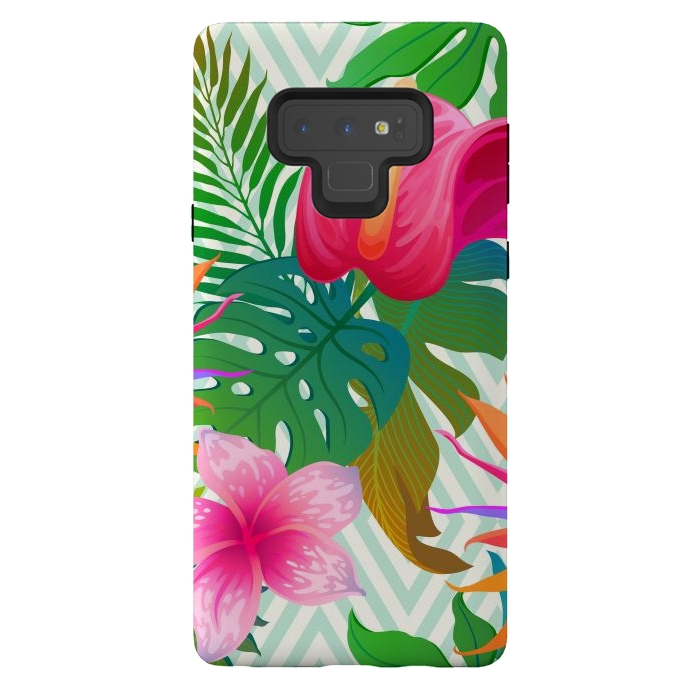 Galaxy Note 9 StrongFit Exotic Flowers and Leaves in Geometric Decoration by ArtsCase