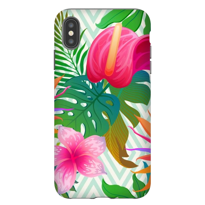 iPhone Xs Max StrongFit Exotic Flowers and Leaves in Geometric Decoration by ArtsCase