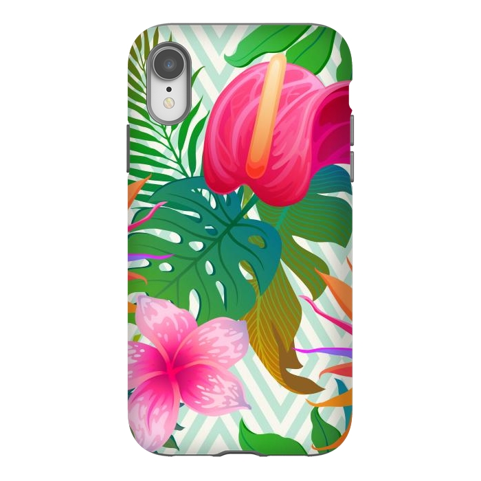 iPhone Xr StrongFit Exotic Flowers and Leaves in Geometric Decoration by ArtsCase