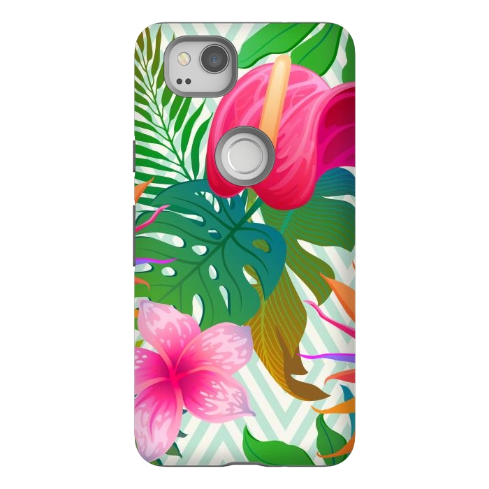 Pixel 2 StrongFit Exotic Flowers and Leaves in Geometric Decoration by ArtsCase