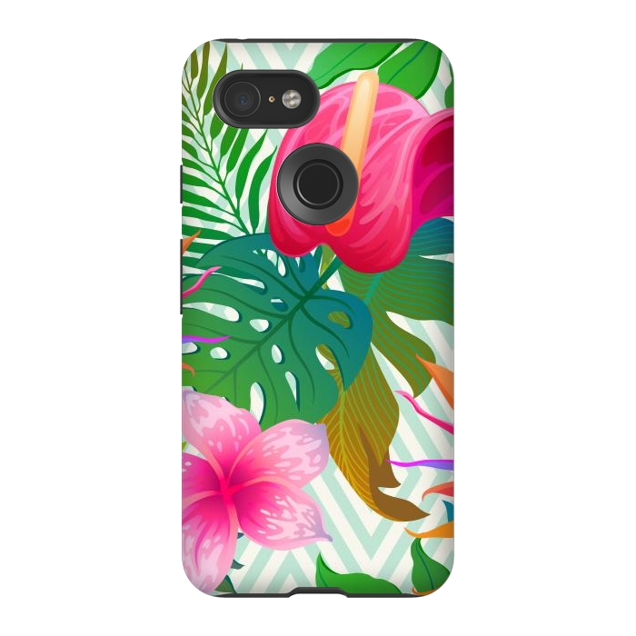 Pixel 3 StrongFit Exotic Flowers and Leaves in Geometric Decoration by ArtsCase