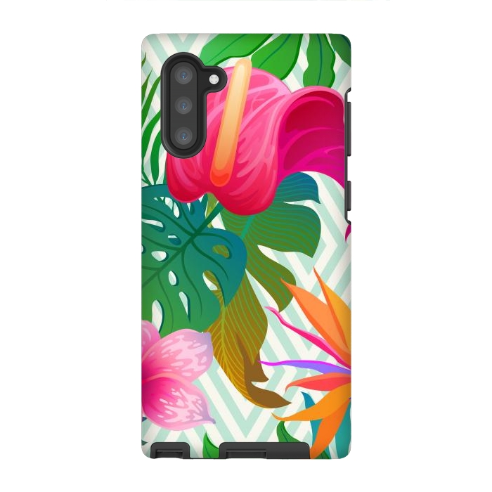 Galaxy Note 10 StrongFit Exotic Flowers and Leaves in Geometric Decoration by ArtsCase