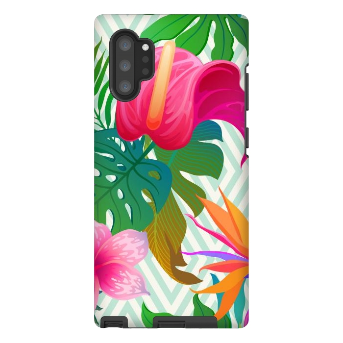 Galaxy Note 10 plus StrongFit Exotic Flowers and Leaves in Geometric Decoration by ArtsCase
