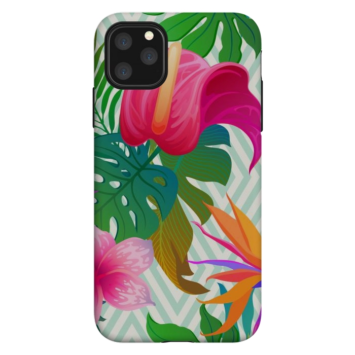 iPhone 11 Pro Max StrongFit Exotic Flowers and Leaves in Geometric Decoration by ArtsCase