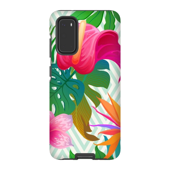 Galaxy S20 StrongFit Exotic Flowers and Leaves in Geometric Decoration by ArtsCase