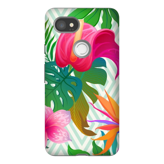 Pixel 2XL StrongFit Exotic Flowers and Leaves in Geometric Decoration by ArtsCase